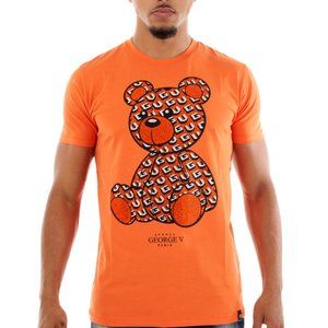 Avenue George V Paris T-shirt Men's Short sleeve Orange Teddy Bear Rhinestone XL